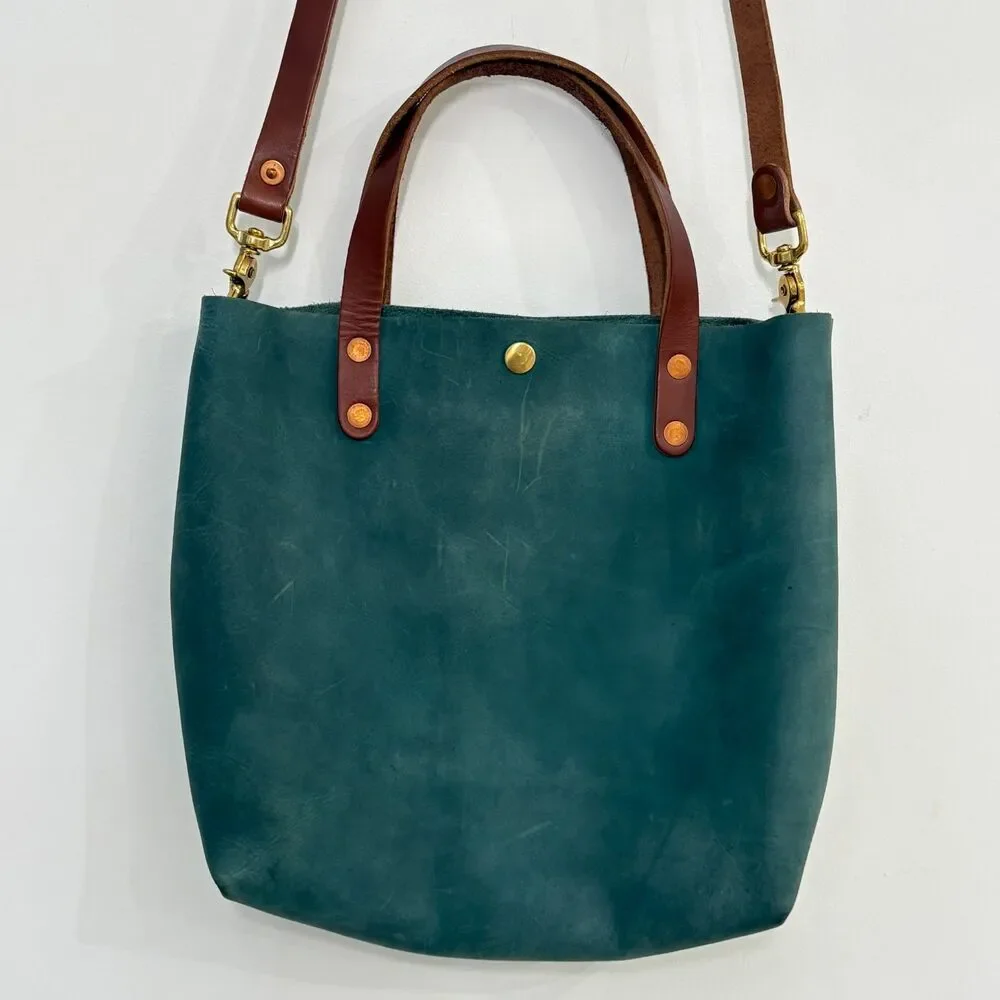 KMM & Co Leather Tote Atlantic Blue Full Grain Crossbody Made USA Travel Casual